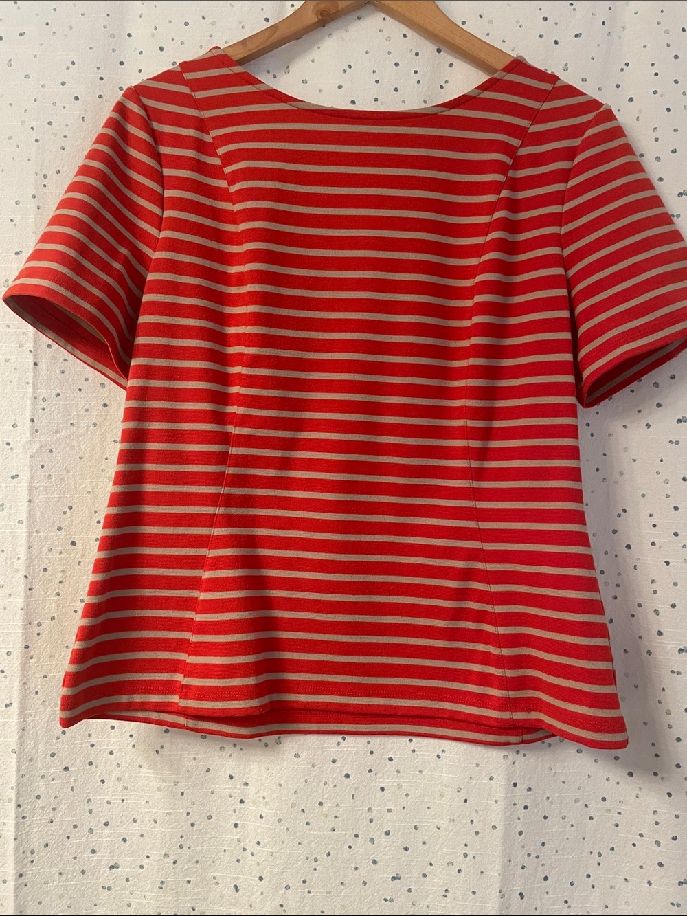 Banana Republic Women's Orange and Cream Striped Short Sleeve Top